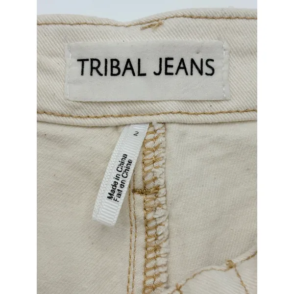 Tribal Jeans‎ Brooke High Rise Wide Leg Crop Pants Button Fly Size 2 Cream Ecru - Image 7