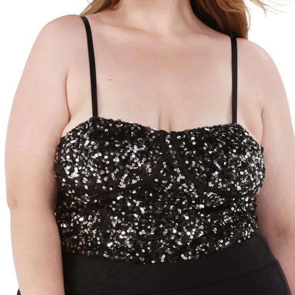 No Boundaries Sequin Black Bustier Top NWT Black Silver Corset Strappy Top - Image 4