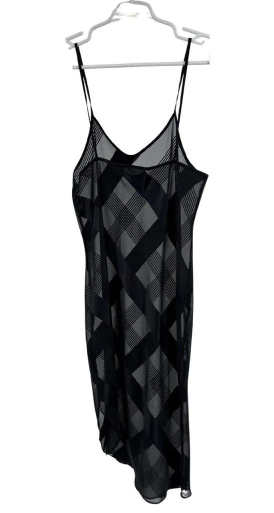 Black sheer silky asymmetrical M nightgown chemise sexy pajamas slinky vintage - Image 2