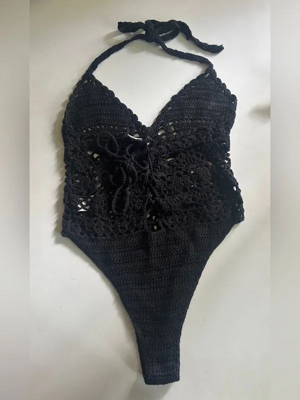 Black Crotchet Bodysuit Small - Image 2