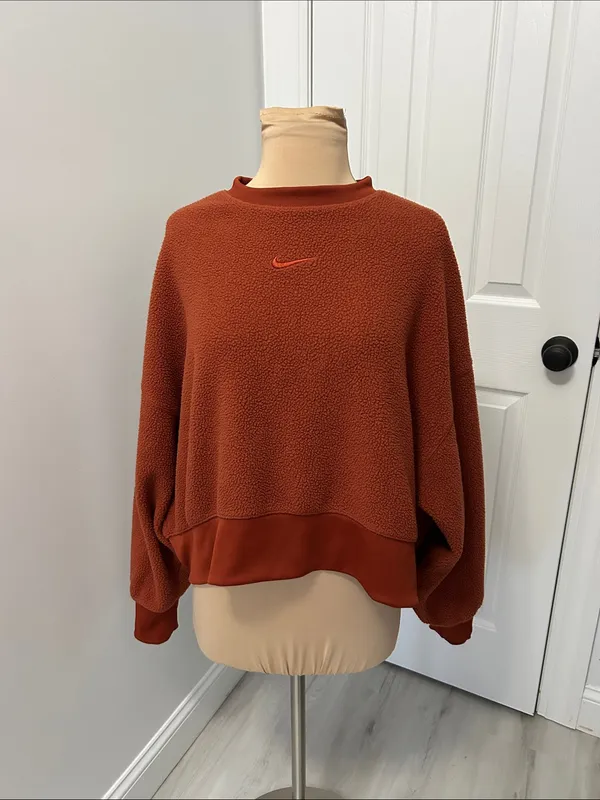Nike Oversized Fleece Crop Crewneck Sweatshirt Rust - Image 2