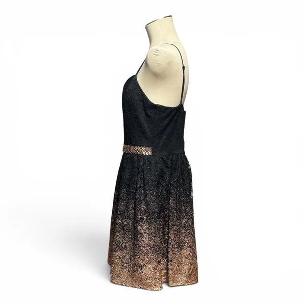 B. Darlin Mini Prom Cocktail Party Dress Lace Sequin Black Copper 15/16 - Image 3
