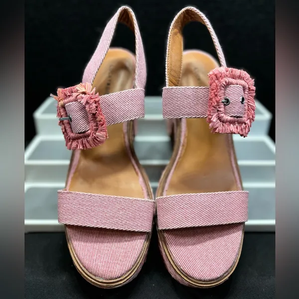 Lucky‎ Brand Yidris Platform Espadrille Heels Sandals Pink Size 9M Straw Buckle - Image 4