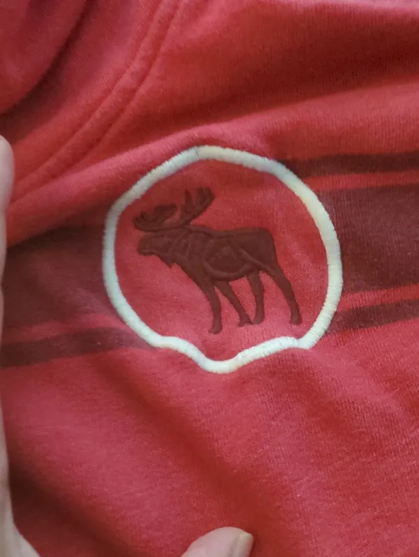 Abercrombie & Fitch Kids Red Hooded Sweatshirt with Moose Patch Size 11-12 - Image 3