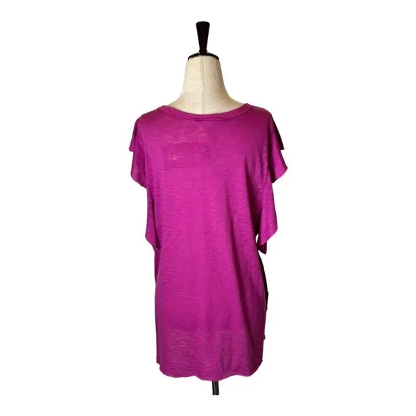 Free People Shirt Women Small Pink‎ Raspberry Ruffled So Easy Tee Top Boho NWT - Image 4
