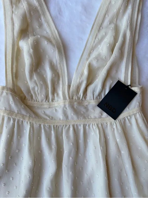 NWT Revolve NBD Isaac Mini Dress Plunge Neck Swiss Dot Sleeveless Fit & Flare - Image 4