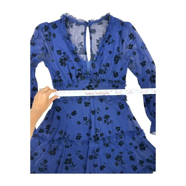B. Darlin Long Sleeve Tiered Mini Dress Blue Floral Mesh Size 5/6 Homecoming - Image 5