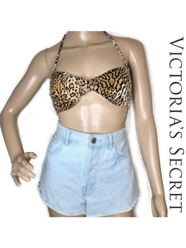 Victorias Secret Leopard Print Halter Bikini Top Tie Back Swimwear size medium - Image 2