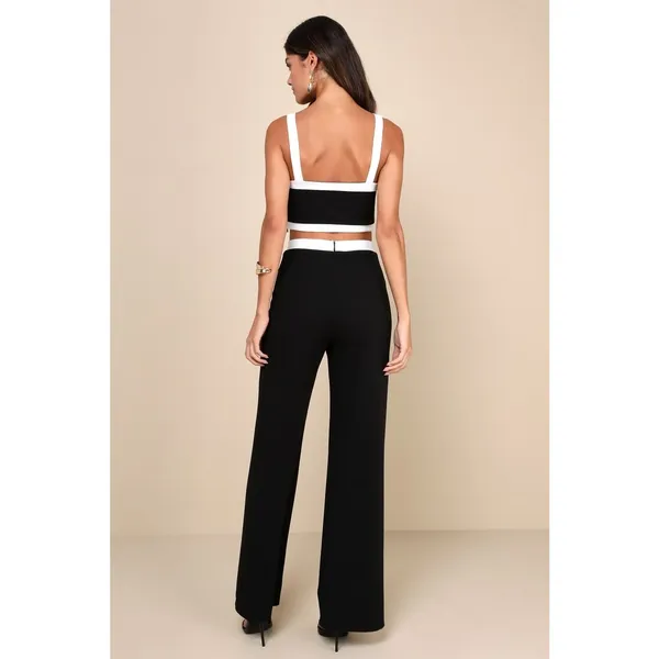 NWT Lulus Set for Perfection Black Color Block Two-Piece Jumpsuit Party Size XS - Image 3