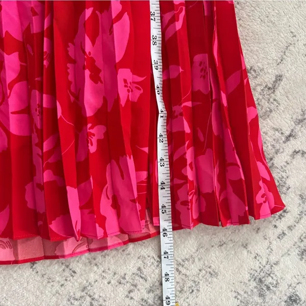Lulus Vibrant Moment Red and Pink Floral Pleated Lace-Up Midi Dress Size XS NWT - Image 8