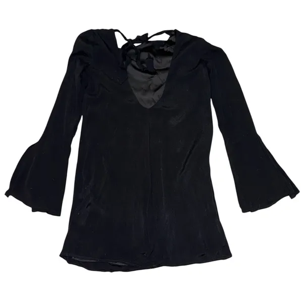 Lulu’s black back tie scoop back mini dress women’s size small - Image 2