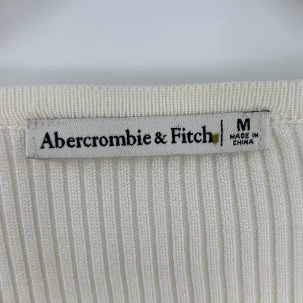 Abercrombie & Fitch Womens Cream Ribbed Tie‎ Front Stretch Cardigan Sweater Sz M - Image 4