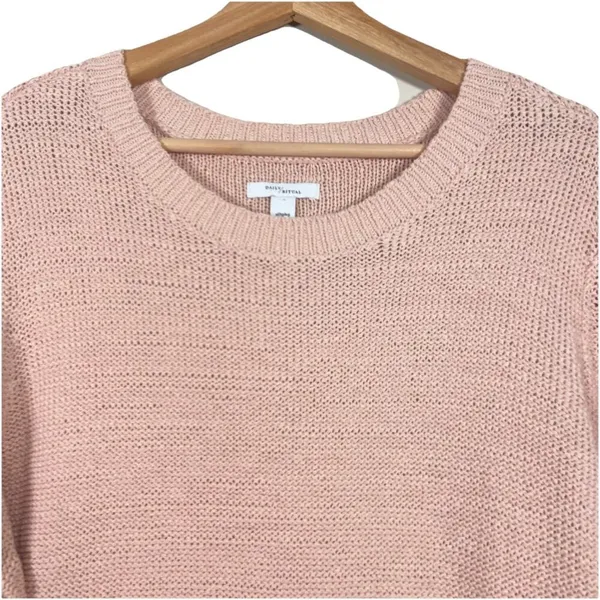 Daily‎ Ritual Cotton Crew Neck Sweater Cozy Boucle Women’s XL Pale Pink Knit - Image 4