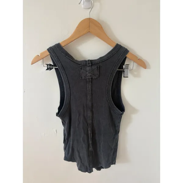 We The Free Ribbed Scoop Neck Tank Top Charcoal Grey Sleeveless Small - Image 4
