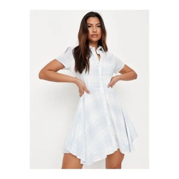 ✨ Missguided Missguided Skater White & Blue Checked Button Down Shirt Dress✨ - Image 3