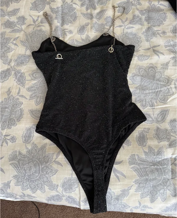 Revolve Black Sequin Chain Bodysuit - Image 3