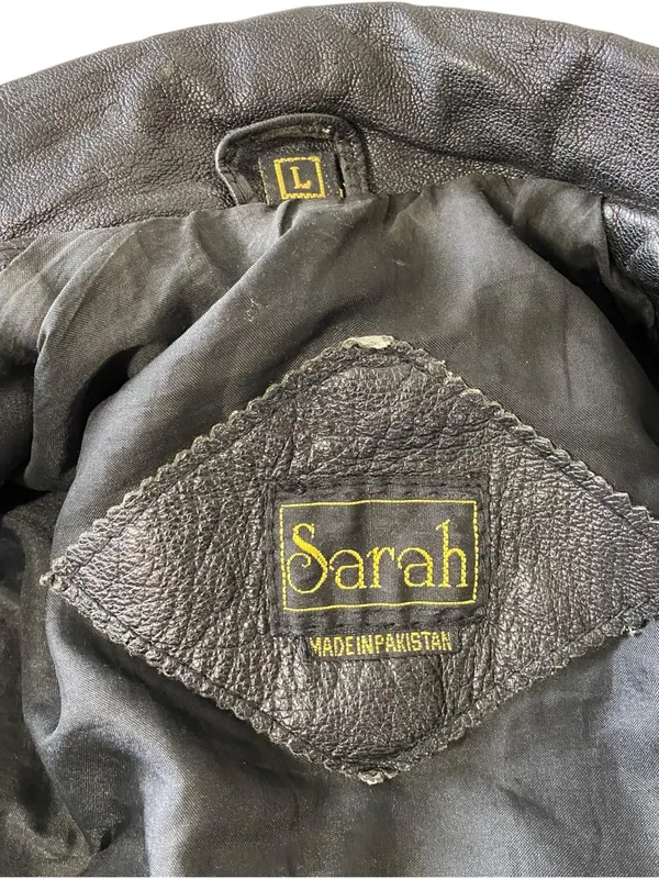 VINTAGE SARAH Black Leather Moto Jacket Size L - Image 12