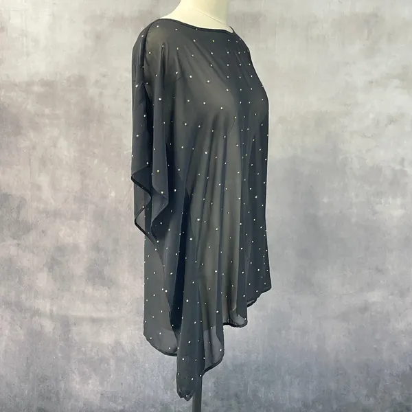 Michael Kors Womens Poncho Top Size S/M Black Gold Studded Sheer Flowy Glam - Image 3