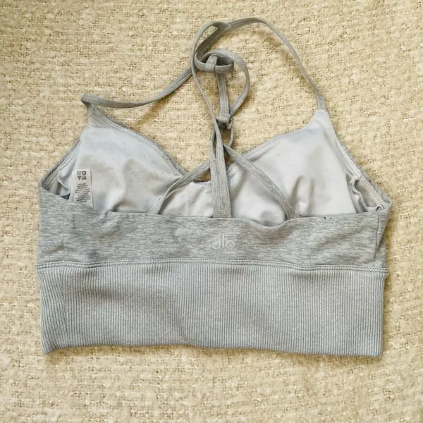 ALO Yoga Light Gray Ribbed V-Neck Bralette - Image 8