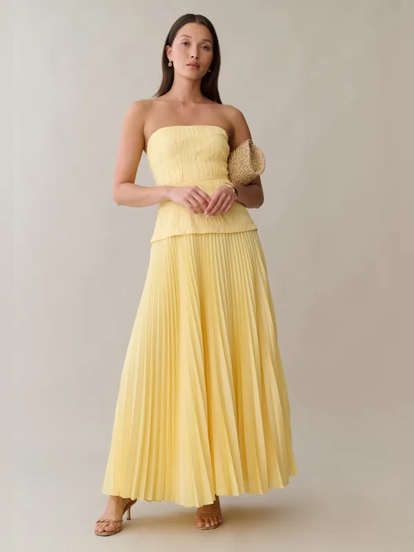 NWT Few Moda Ada Maxi Dress size 6 yellow pleated strapless Amur o.p.t - Image 3