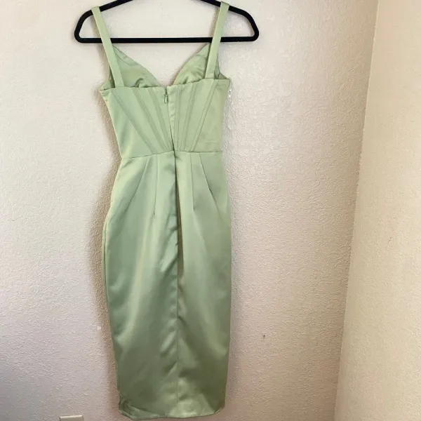 HOUSE OF CB FAYE PISTACHIO SATIN CORSET MIDI DRESS NWOT size‎ XS - Image 7