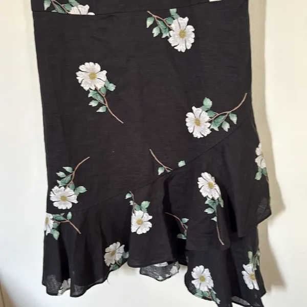 Banana Republic Black Floral Sleeveless Linen Fit Flare‎ Ruffle Hem Dress Size 8 - Image 4