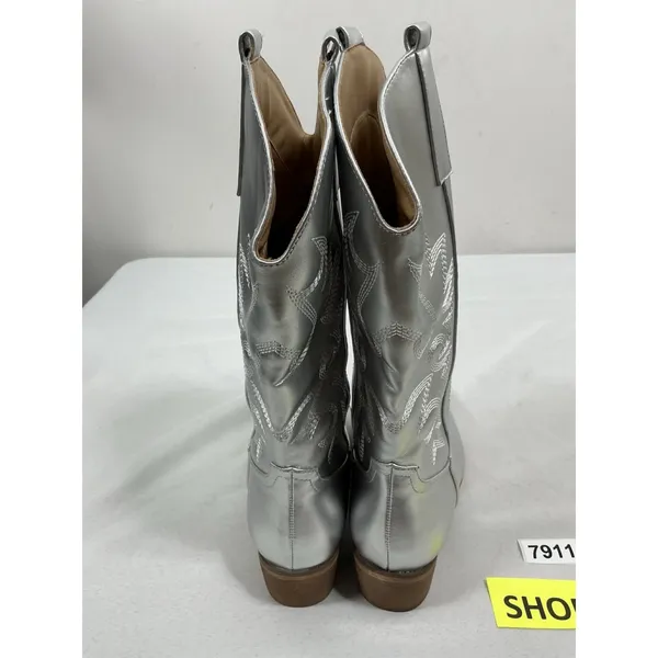 Womans New Idifu Pull On Western Cowgirl Boots Size 7.5 Silver Midcalf - Image 4