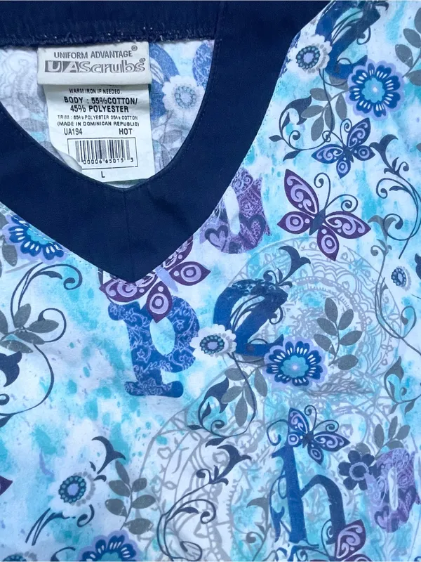 UA Scrubs Butter-Soft Blue Butterfly Hope Scrub Top L ~ Nurse Uniform - Image 4