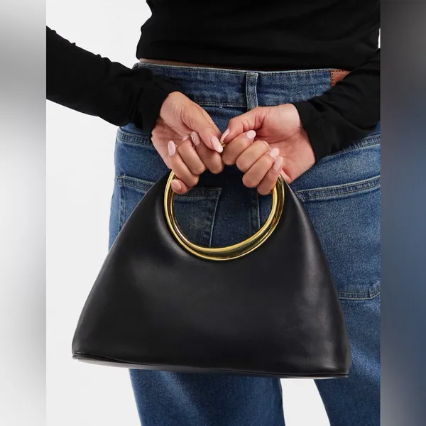 ASOS- “glamorous” gold top handle bag faux leather black bag - Image 4