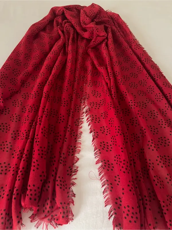 Echo Red Polka Dot Fringed Scarf - Image 2