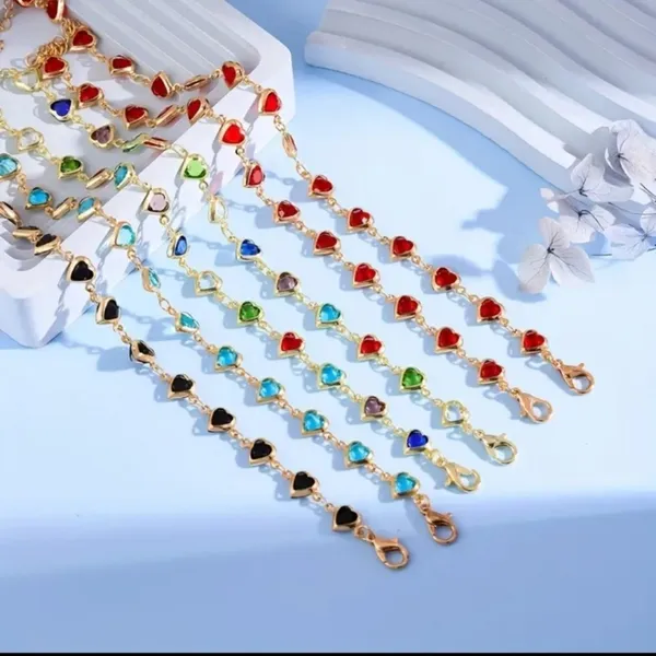 Elegant Heart Charm Bracelet in Gold with Multicolor Accents - Image 4