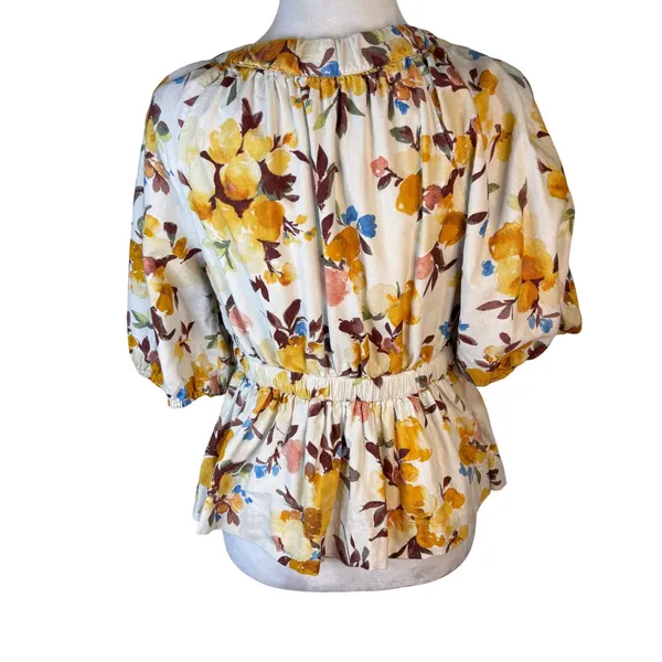 Abercrombie & Fitch Floral Linen Blend Peplum Babydoll Top Womens S Puff Sleeve‎ - Image 4