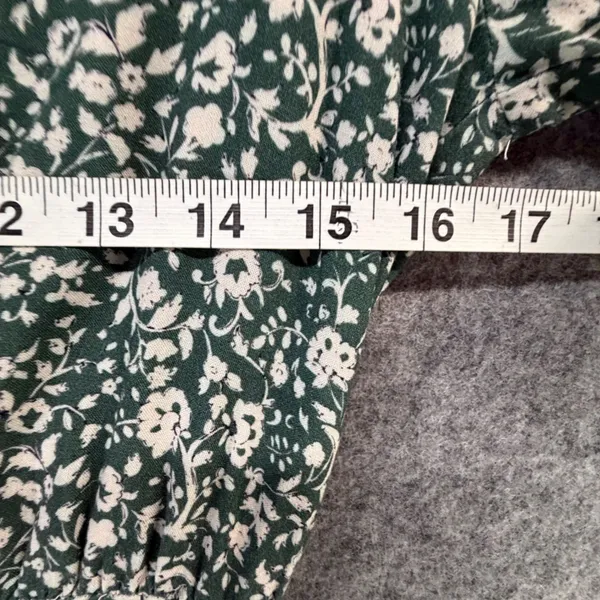Zara Floral Green‎ Gathered Midi Dress V-Neck Puff Sleeve Cottagecore Prairie XS - Image 7