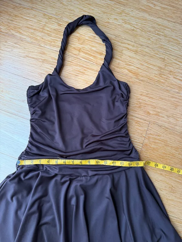 NIA Bailey Espresso Brown Ruched Halter Mini Dress M - Image 8
