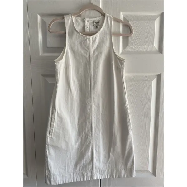 J.Crew‎ Button-Back Shift Dress Womens Size 00 White Denim Mini Rush Sorority - Image 2