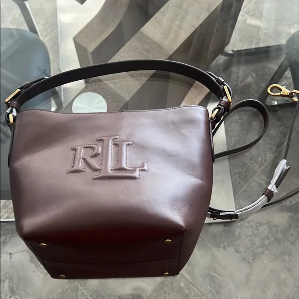 Lauren Ralph Lauren Leather Medium Witley Bucket Bag in Dark Mahogany, NEW $395 - Image 5
