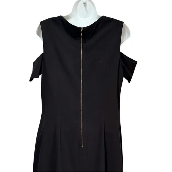 Tahari Arthur S Levine Black Cold Shoulder Sheath Dress Size 10 Exposed Zipper - Image 4