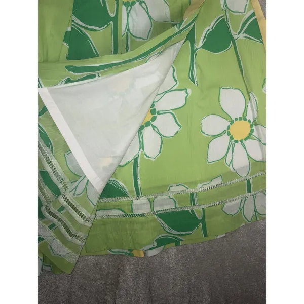 Lilly Pulitzer Pleated A-Line Skirt Green White Daisy Floral Yellow Bow 8 - Image 6