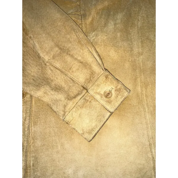 Vintage Margaret Godfrey Suede Ruched Button Up Shirt Large Tan - Image 7