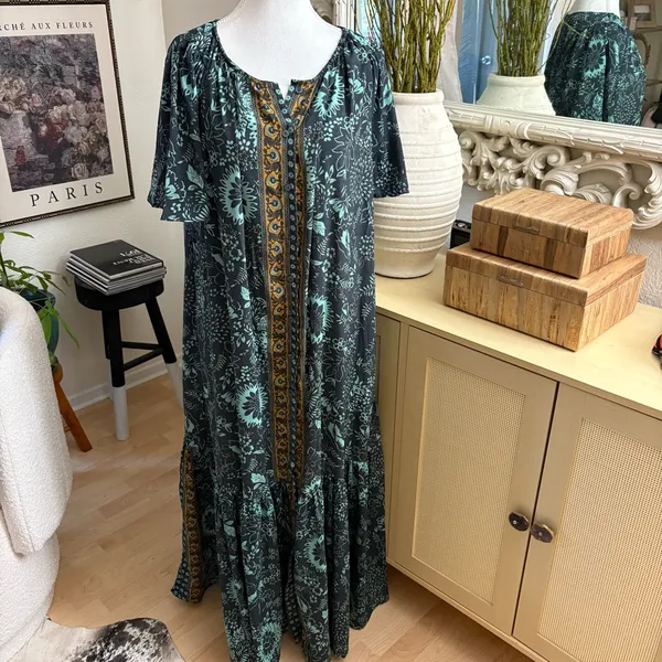 RAGA Stefna Maxi Dress‎ Green Size Small Printed Boho - Image 3