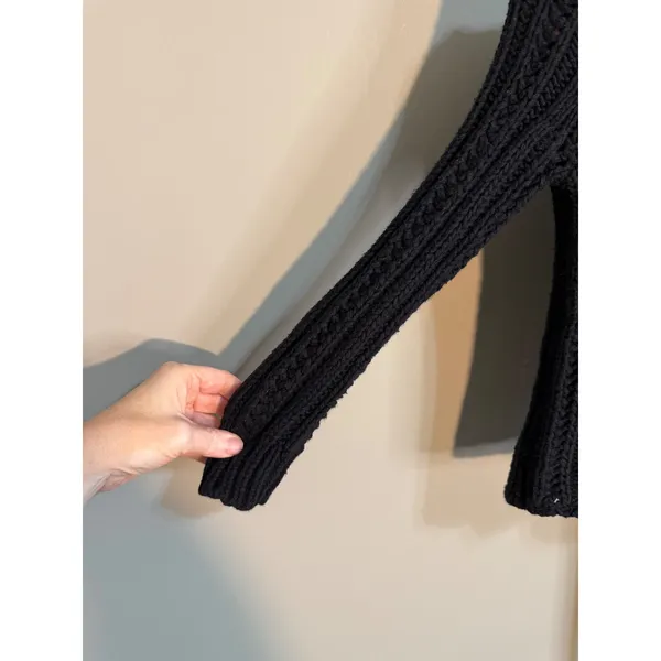 American Eagle Hooded Chunky Knit Cardigan‎ Sweater Black SP Petite 90's - Image 3