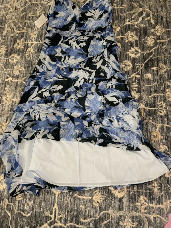 NWT Chelsea28 Blue Floral Tiered Ruffle Chiffon Midi Dress Size Small - Image 5