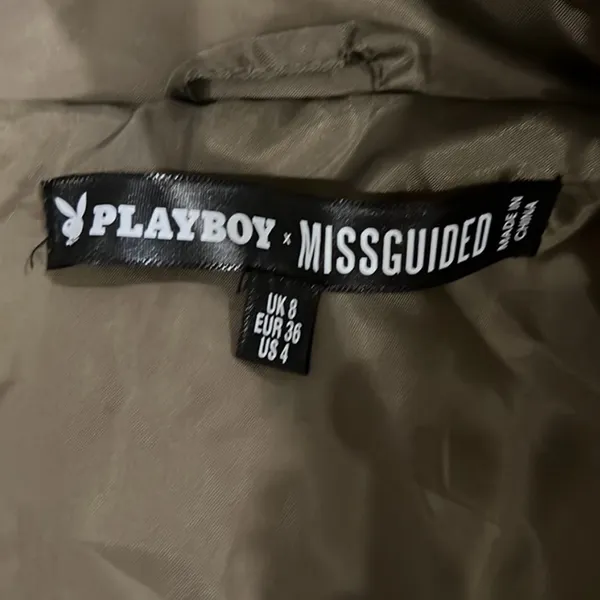 Playboy x Missguided Jacket Bomber Fleece Bunny Logo Ivory Olive Women’s Size 4 - Image 6