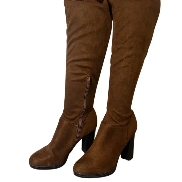 Wild Diva Over The Knee Boots Brown Block Heel Size 9 Women Suede Lace Back - Image 2