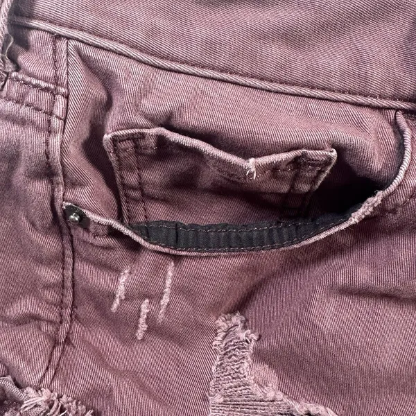 express cuffed chino shorts purple low rise shortie size 2 distressed - Image 3