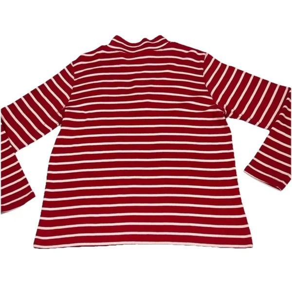 LL Bean Red White Stripes 1/4 Zip‎ French Sailor Pullover Top Size LARGE - Image 9