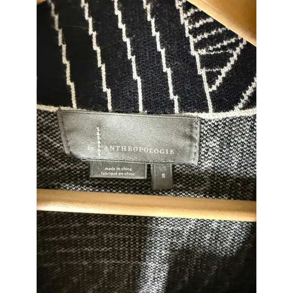 Anthropologie Pietra Knit Jacket Black White Abstract‎ Open Front Blazer Small - Image 3