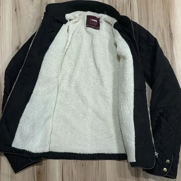 Ci Sono Black Quilted Sherpa Lined Jacket Coat Women’s Small - Image 3