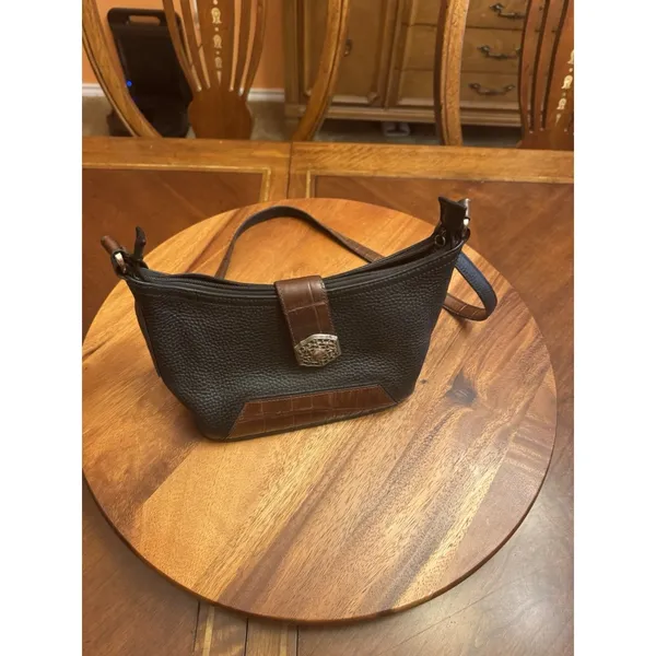 Brighton Black Pebbled Leather Hobo Silver Heart Detail Small Handbag Purse - Image 5