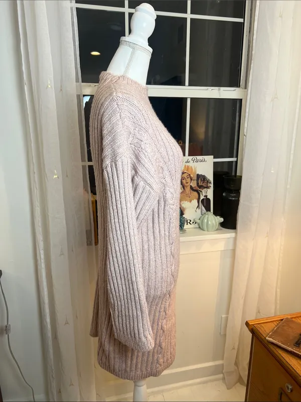 Express Cable Knit Long Sleeve sweater Dress - Pale Pink size large. - Image 2